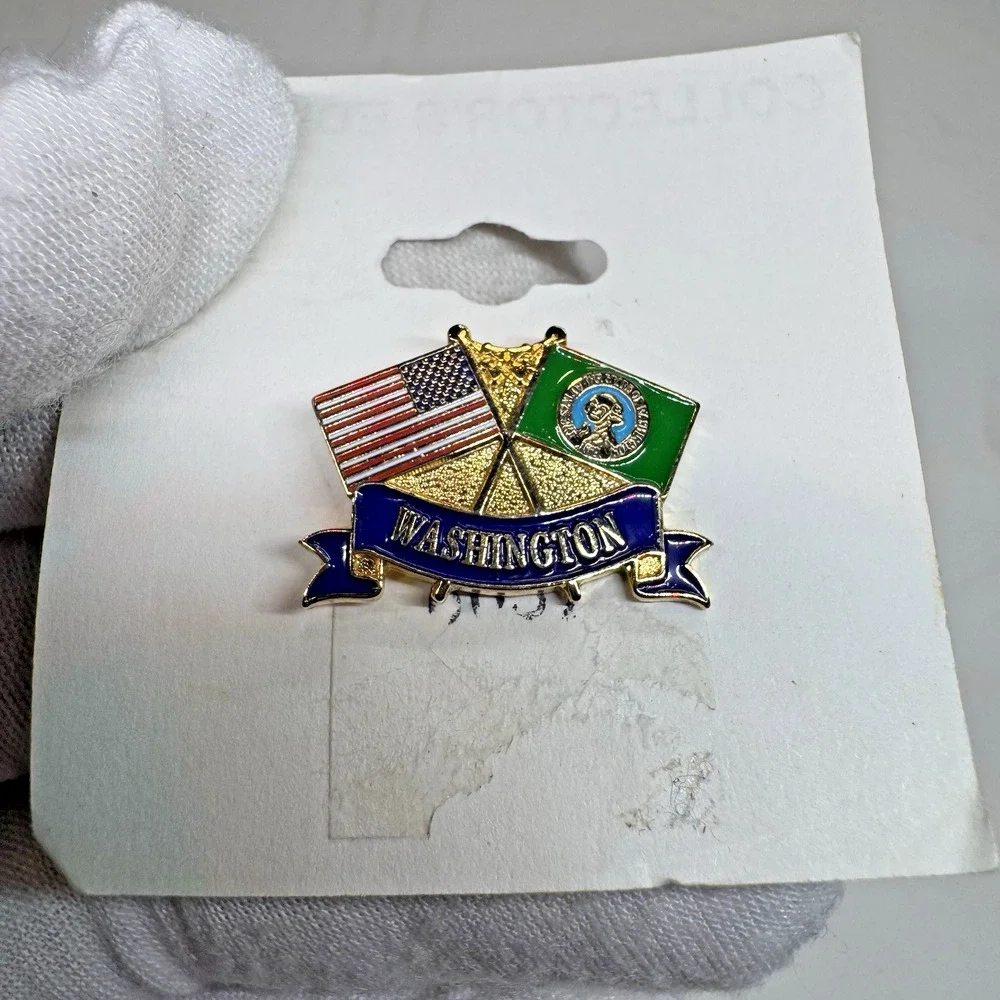Washington & American Flag Collector's Ed. Lapel Hat Pin LW Bristol Classics Vtg - Picture 3 of 6